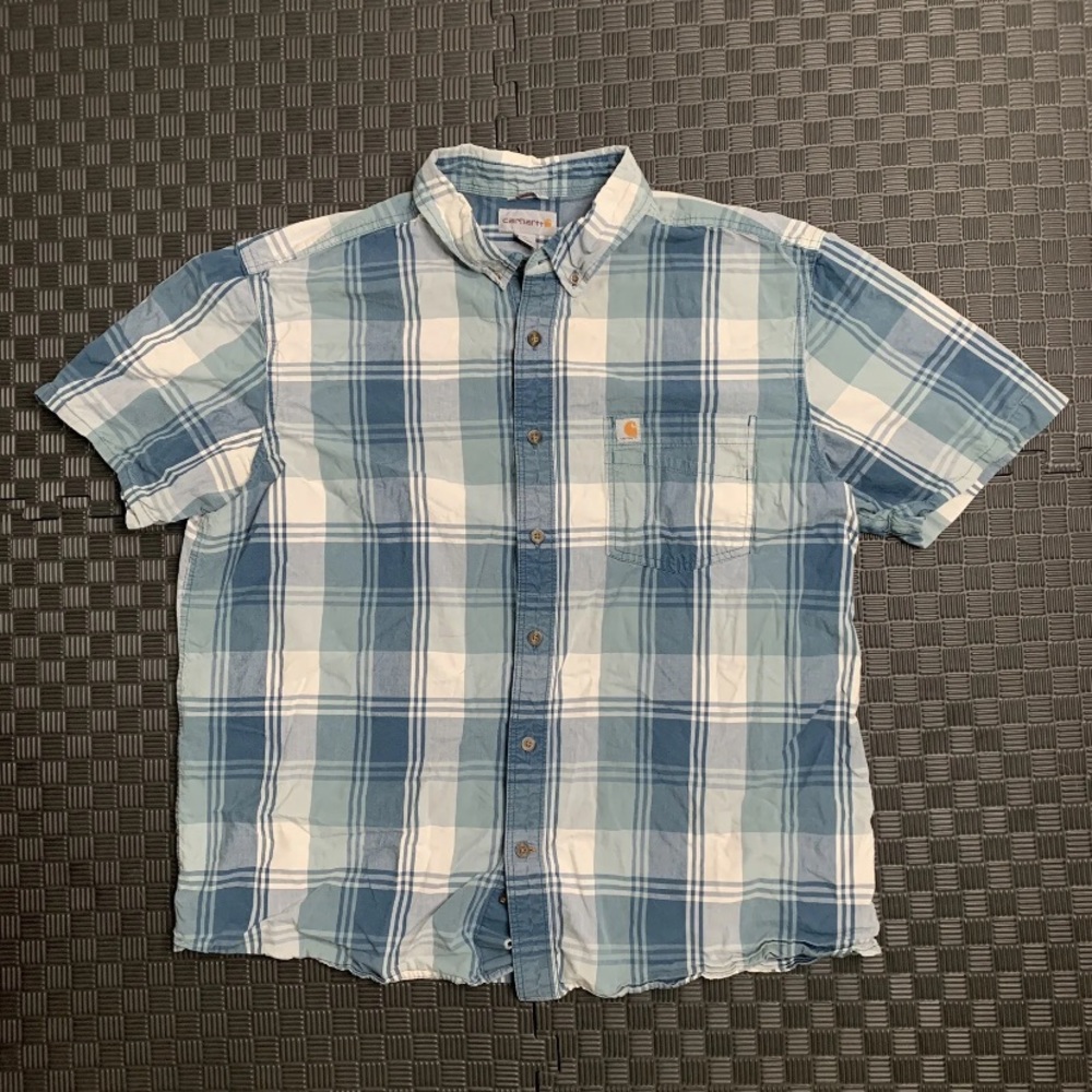 Carhartt Button Down Shirt Men’s XL Casual Workwear Relaxed Cotton Blue Plaid